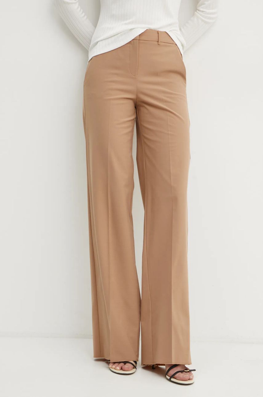 Marella pantaloni din lana culoarea maro, drept, high waist, 2423136162200