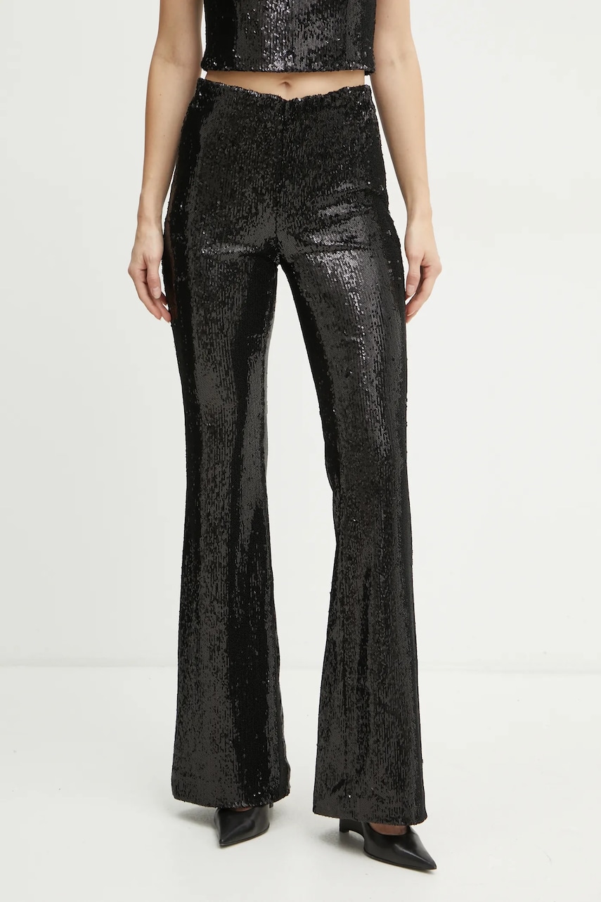Marella pantaloni femei, culoarea negru, evazati, high waist, 2423786012200