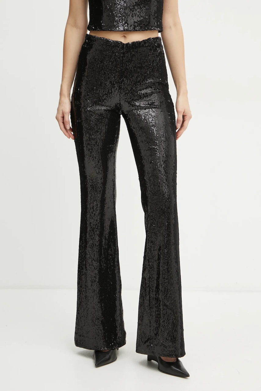 Marella pantaloni femei, culoarea negru, evazati, high waist, 2423786012200