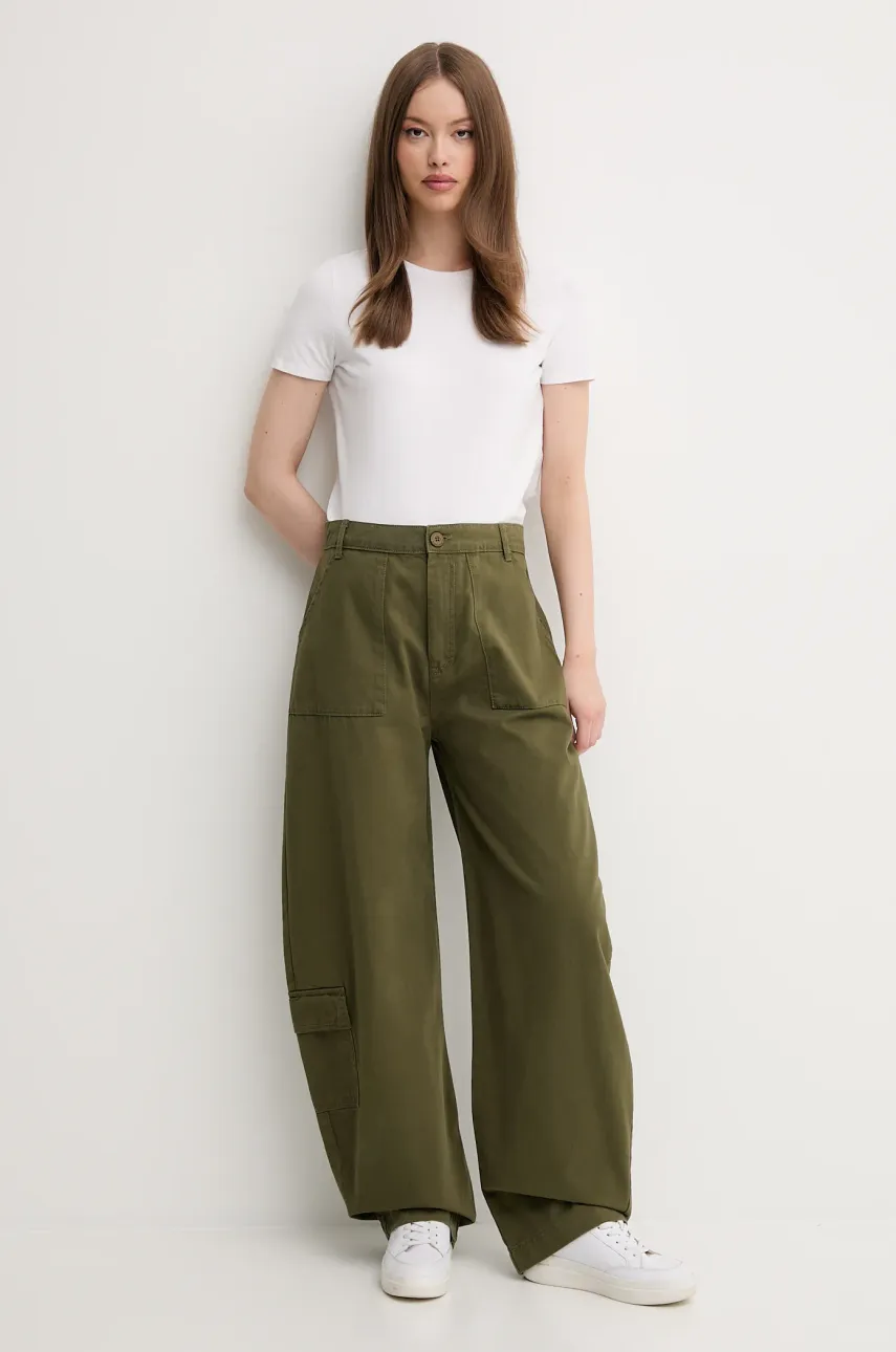 Хлопковые брюки Alpha Industries Field Pant цвет зелёный широкие высокая посадка 148021 Хлопковые брюки Alpha Industries Field Pant цвет зелёный широкие высокая посадка 148021