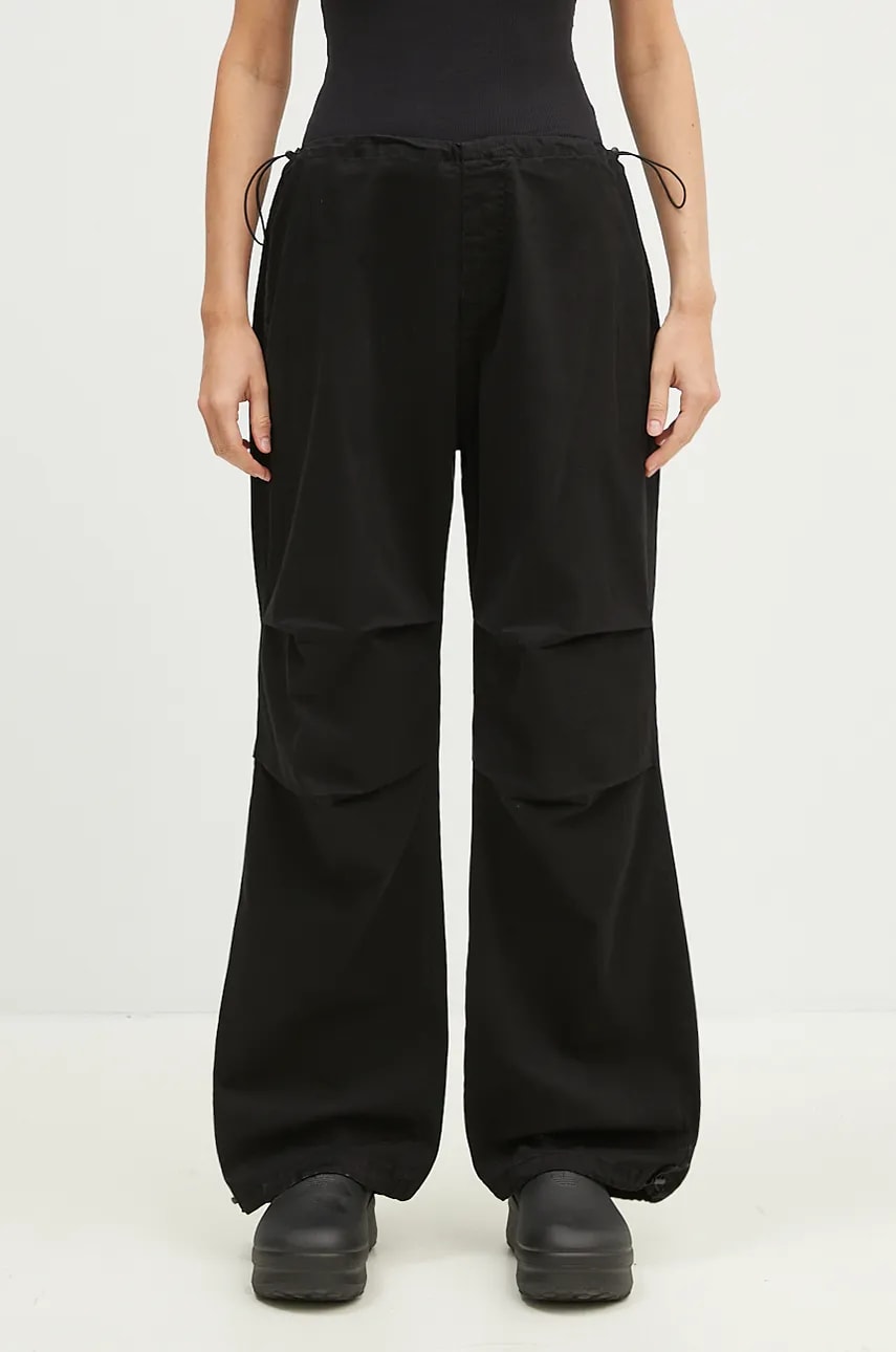 Alpha Industries pantaloni Cargo Jogger Pant femei, culoarea negru, lat, high waist, 148024 Alpha Industries pantaloni Cargo Jogger Pant femei, culoarea negru, lat, high waist, 148024
