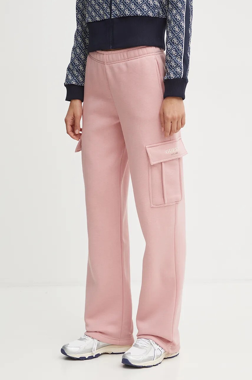 Levně Tepláky Guess MIDGE růžová barva, s aplikací, V4BB04 KCHX0