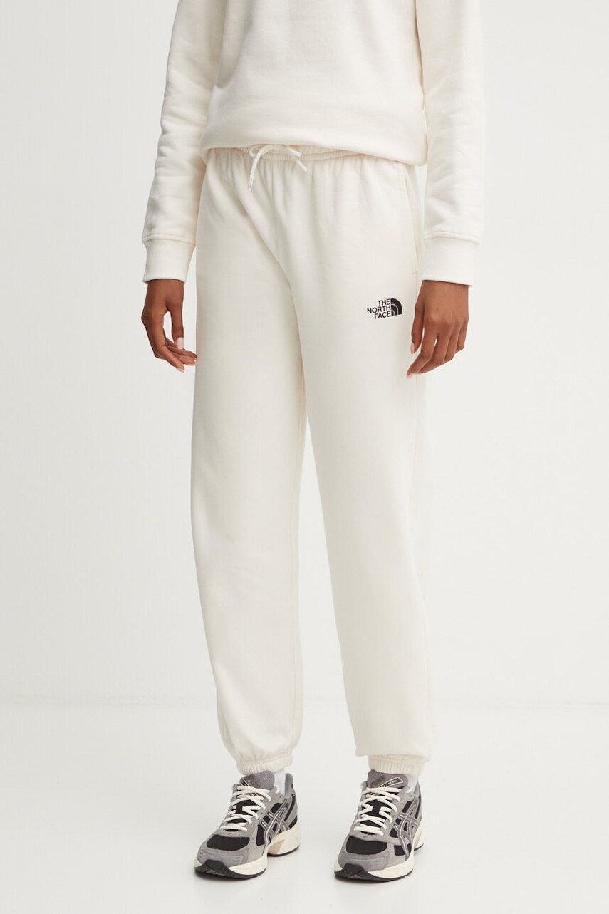The North Face pantaloni de trening din bumbac Essential Jogger culoarea bej, neted, NF0A8A6KQLI1