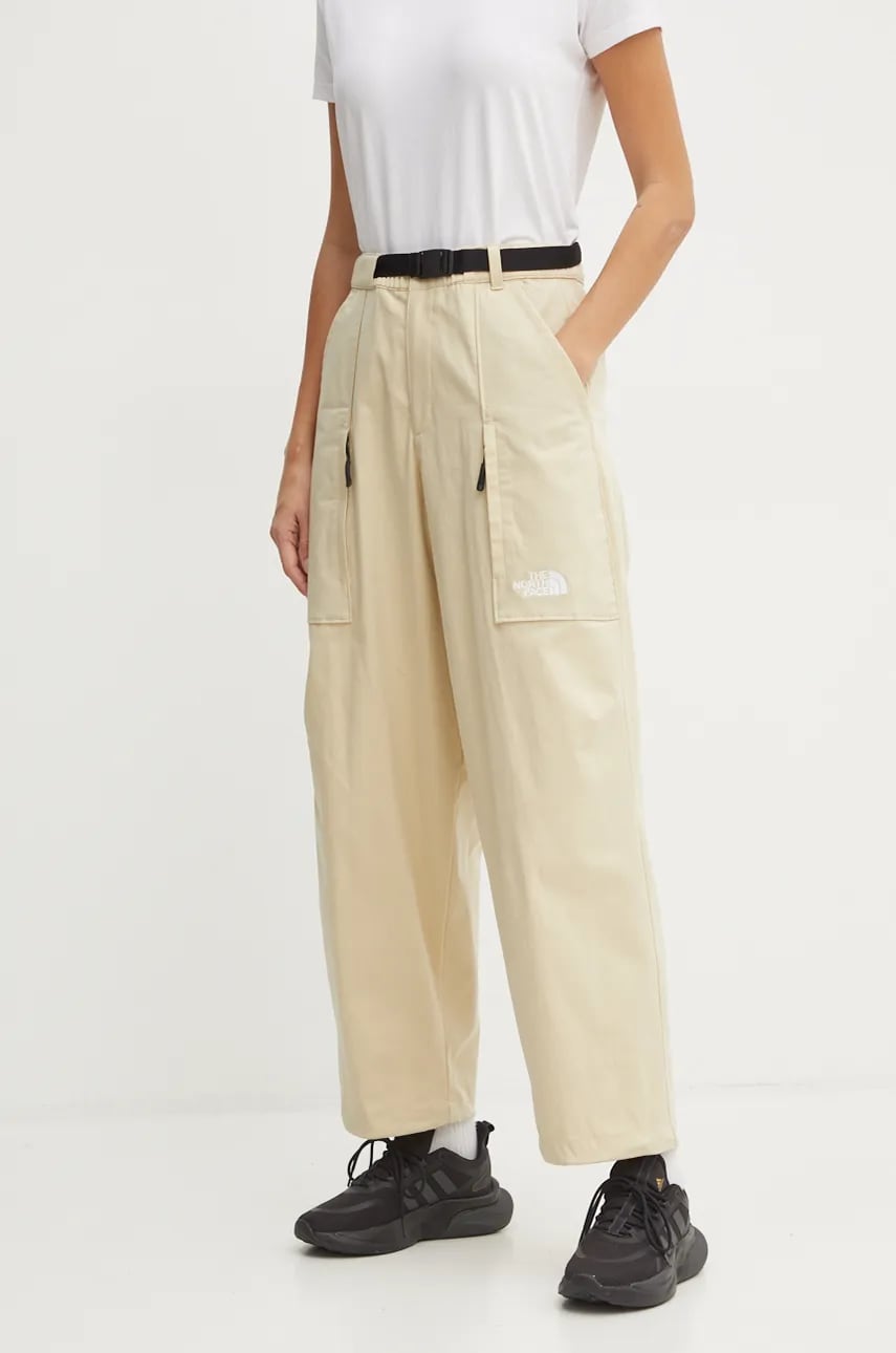The North Face pantaloni TNF x Yinka Ilori femei, culoarea bej, drept, high waist, NF0A89GH3X41 The North Face pantaloni TNF x Yinka Ilori femei, culoarea bej, drept, high waist, NF0A89GH3X41