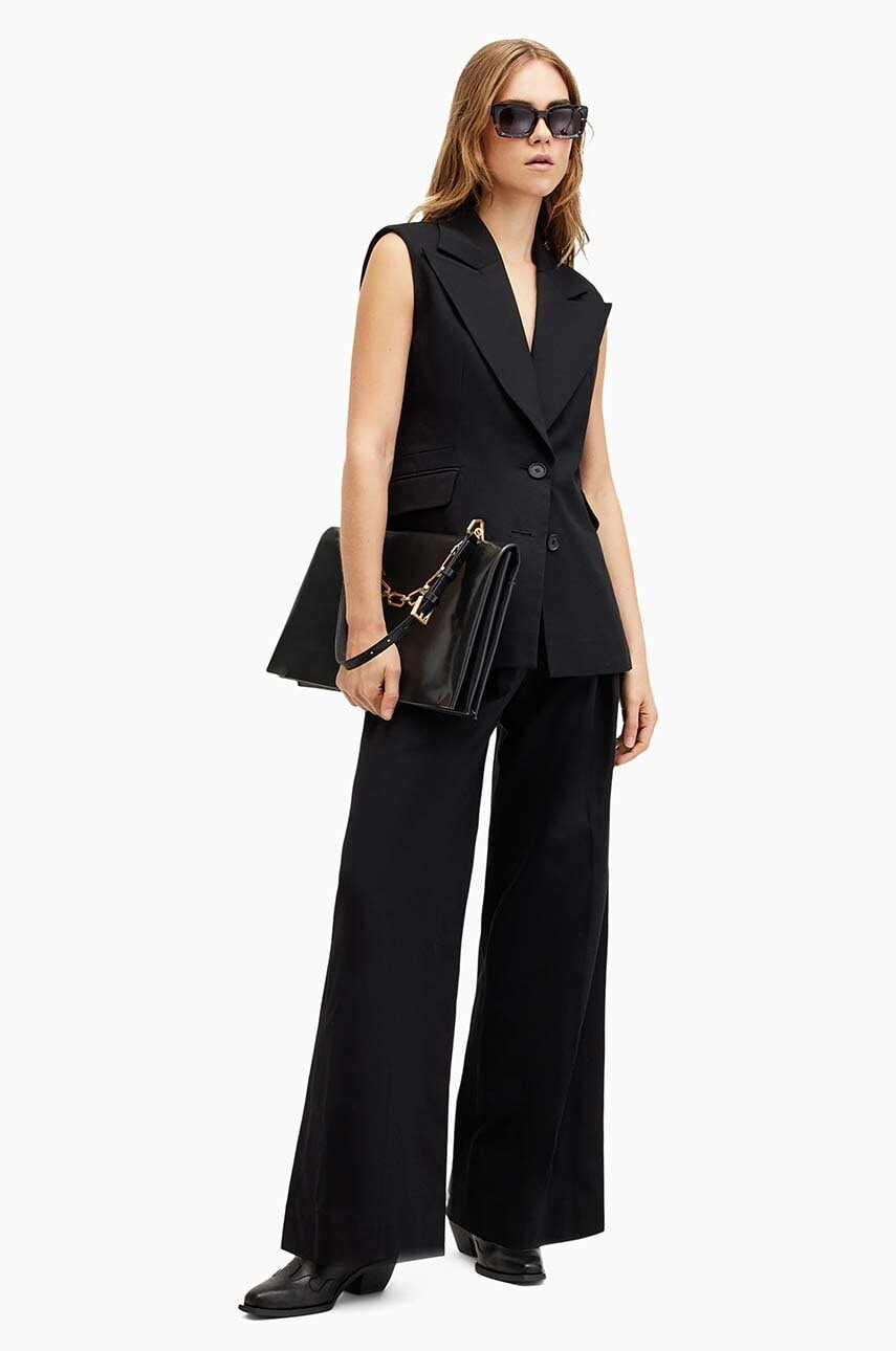 AllSaints pantaloni de bumbac HALLY TROUSER culoarea negru, lat, high waist, W010QA AllSaints pantaloni de bumbac HALLY TROUSER culoarea negru, lat, high waist, W010QA