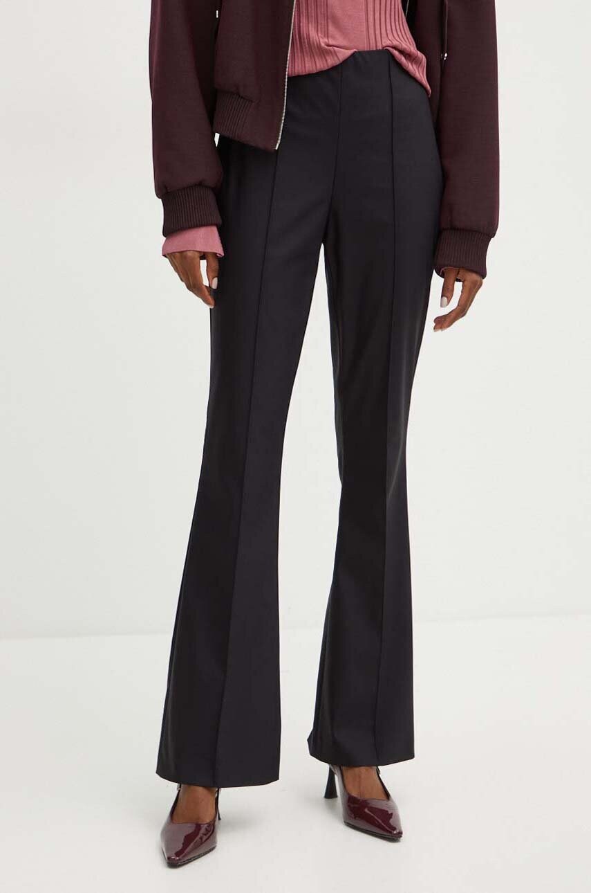 Levně Kalhoty BOSS dámské, černá barva, zvony, high waist, 50518429
