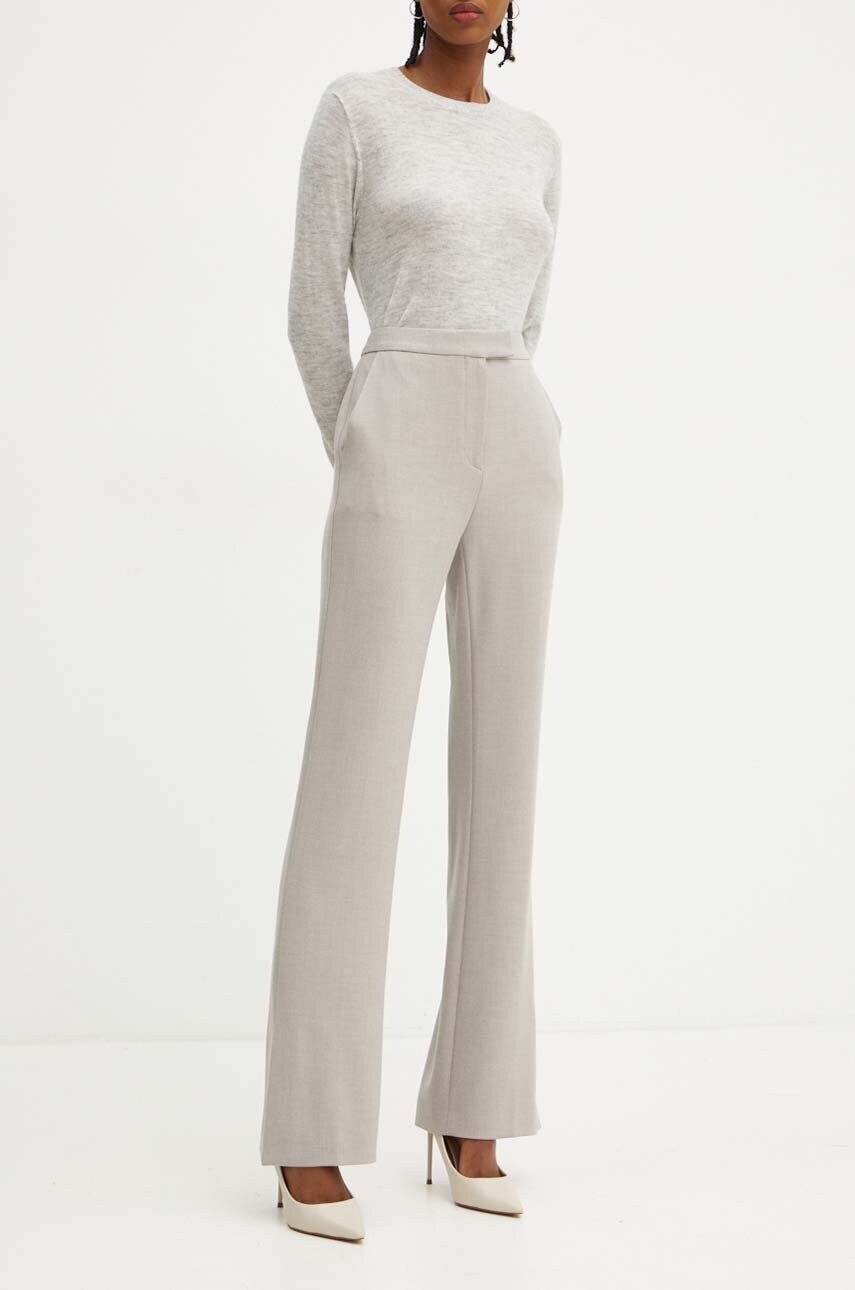 BOSS pantaloni femei, culoarea gri, drept, high waist, 50518860