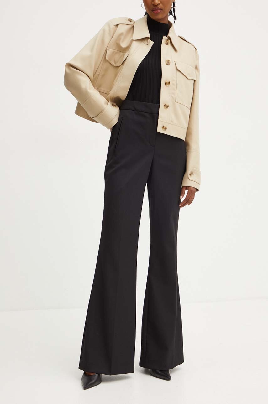 BOSS pantaloni de lana culoarea negru, evazati, high waist, 50524051 BOSS pantaloni de lana culoarea negru, evazati, high waist, 50524051