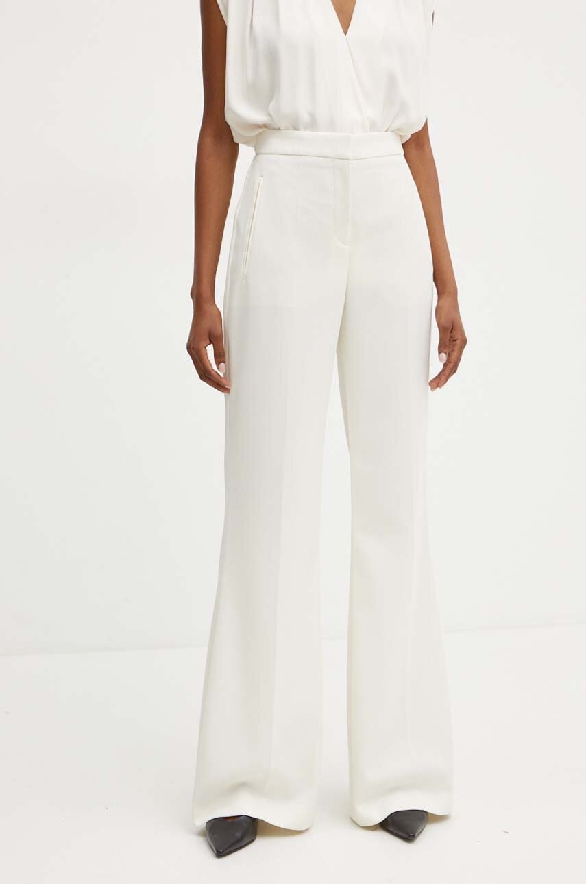 BOSS pantaloni de lana culoarea bej, evazati, high waist, 50528932 BOSS pantaloni de lana culoarea bej, evazati, high waist, 50528932