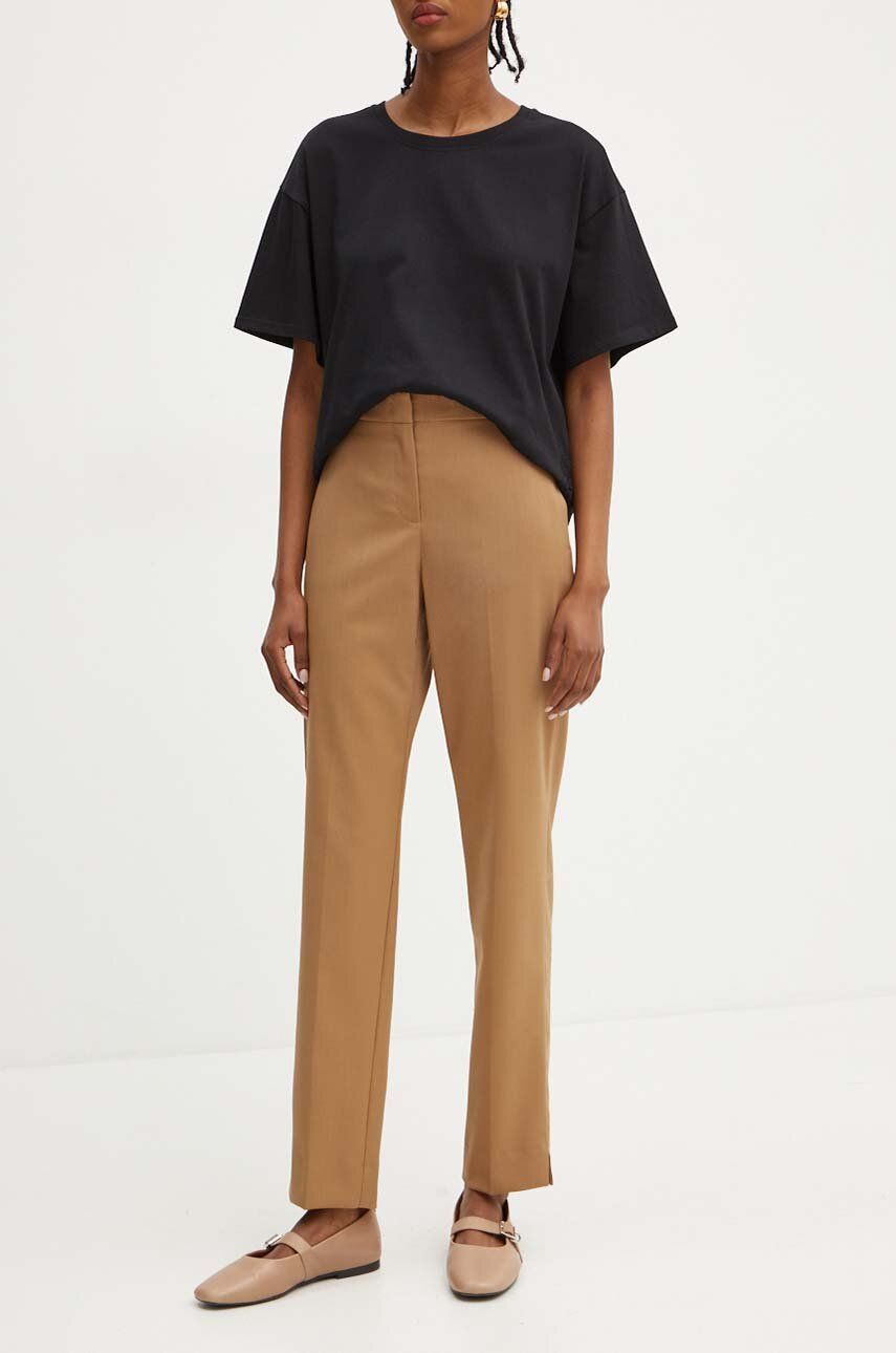 MAX&Co. pantaloni din lana culoarea maro, fason tigareta, medium waist, 2426136103200