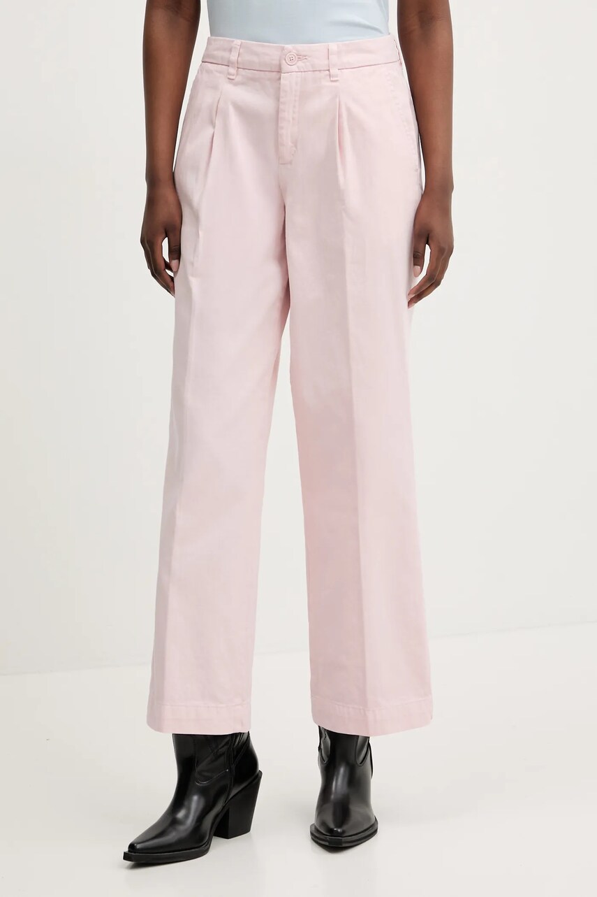 Levně Bavlněné kalhoty Guess Jeans růžová barva, široké, high waist, W4BB44 WGCV2