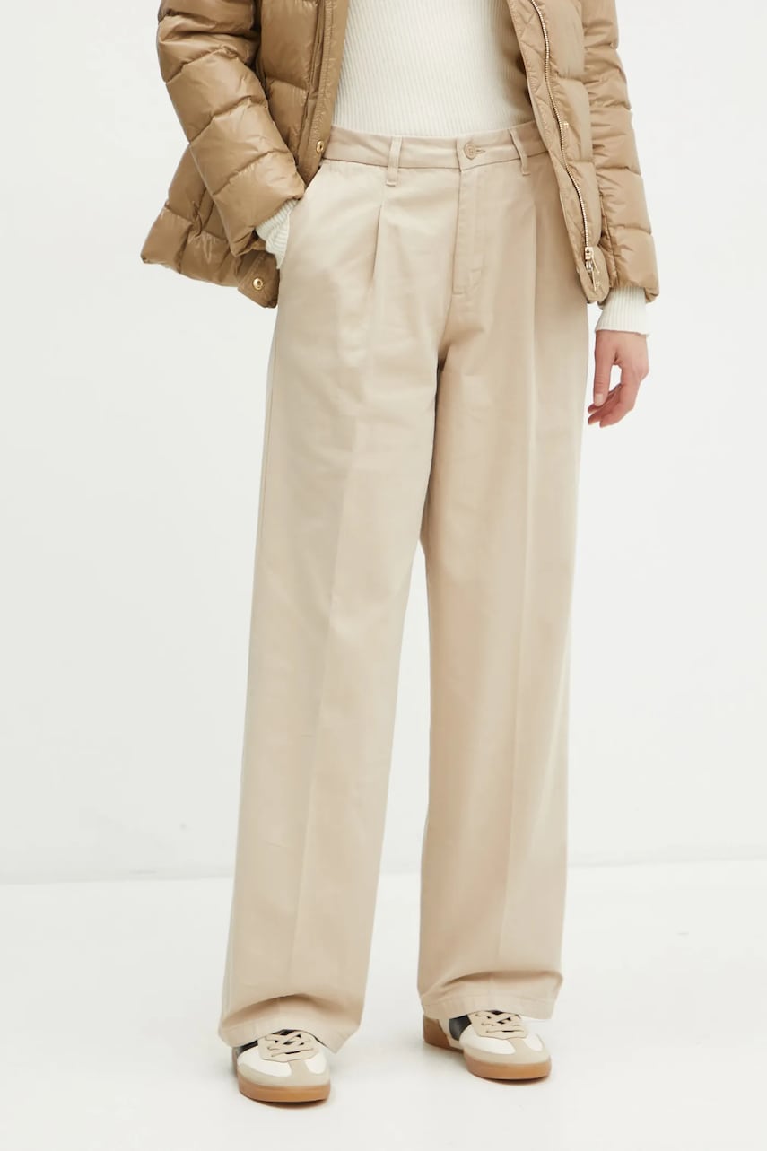 Levně Bavlněné kalhoty Guess Jeans béžová barva, široké, high waist, W4BB44 WGCV2
