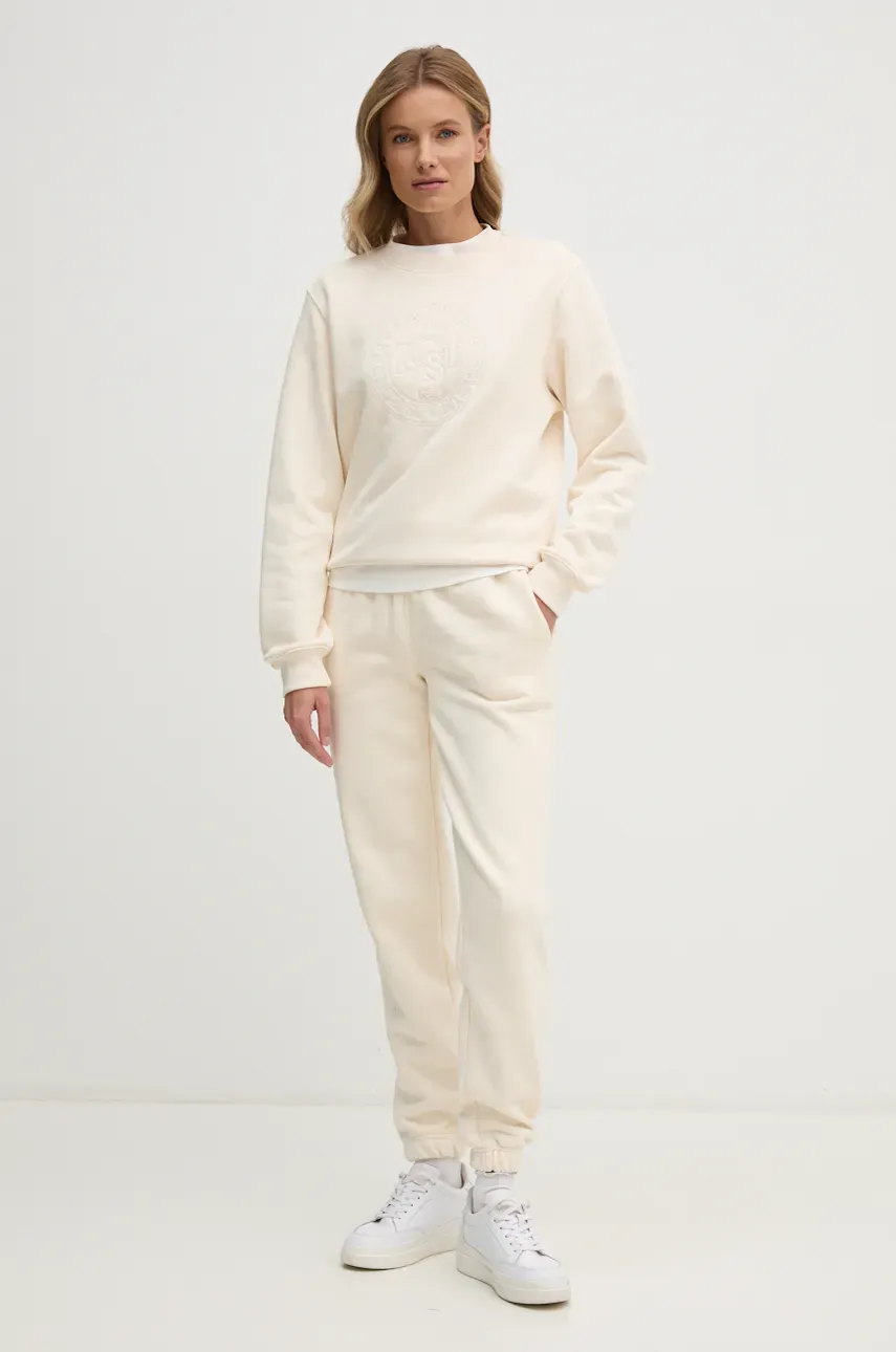 Хлопковые спортивные штаны Lacoste цвет бежевый однотонные XF2647 Хлопковые спортивные штаны Lacoste цвет бежевый однотонные XF2647