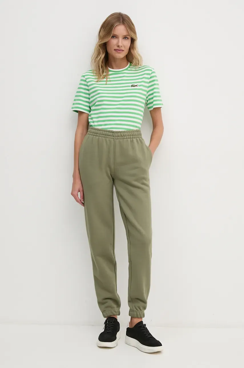 Хлопковые спортивные штаны Lacoste цвет зелёный однотонные XF2647 Хлопковые спортивные штаны Lacoste цвет зелёный однотонные XF2647