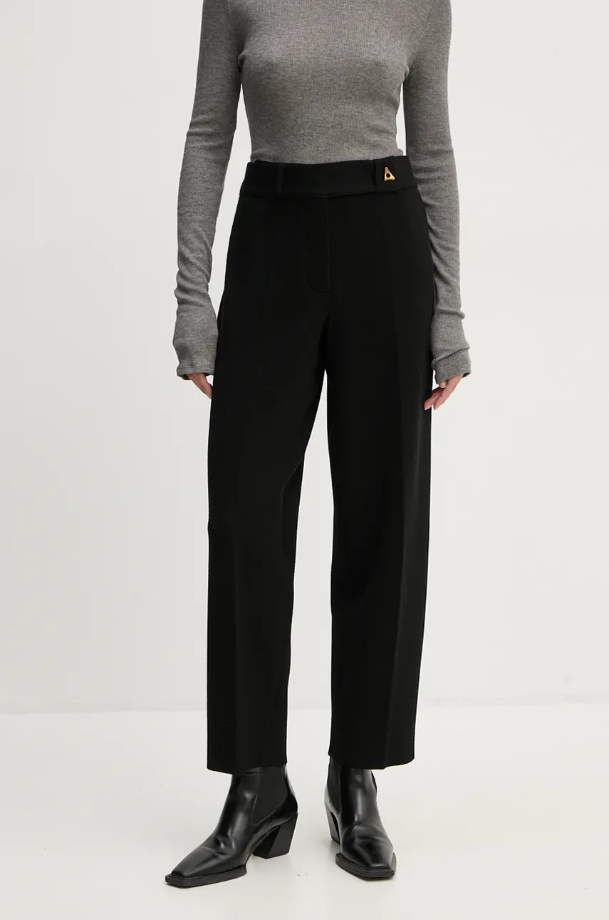 AERON pantaloni femei, culoarea negru, drept, high waist, CRPA203442