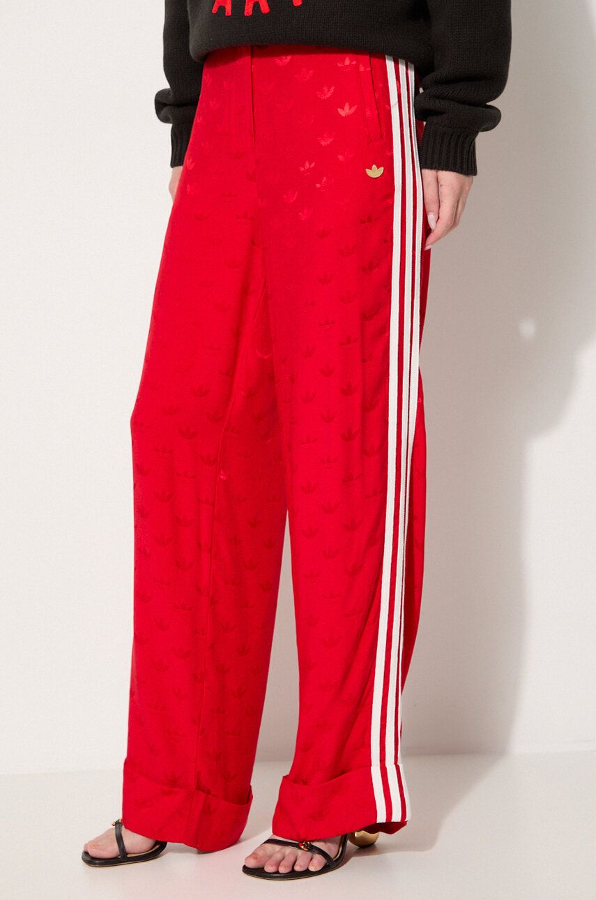 Hlače adidas Originals Jaquard Pant za žene, boja: crvena, široke, visoki struk, JJ2172