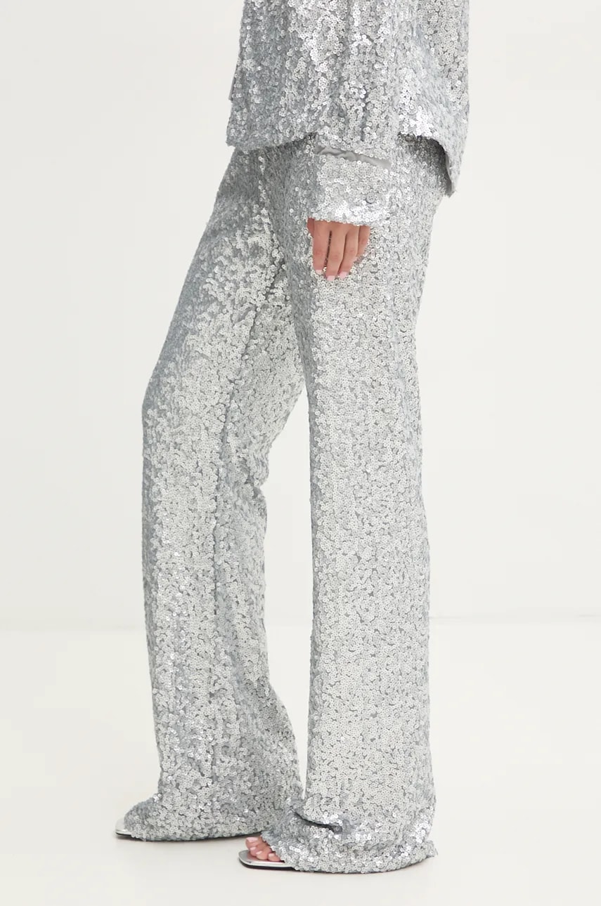 Stine Goya pantaloni femei, culoarea argintiu, drept, high waist, P004-2260 Stine Goya pantaloni femei, culoarea argintiu, drept, high waist, P004-2260