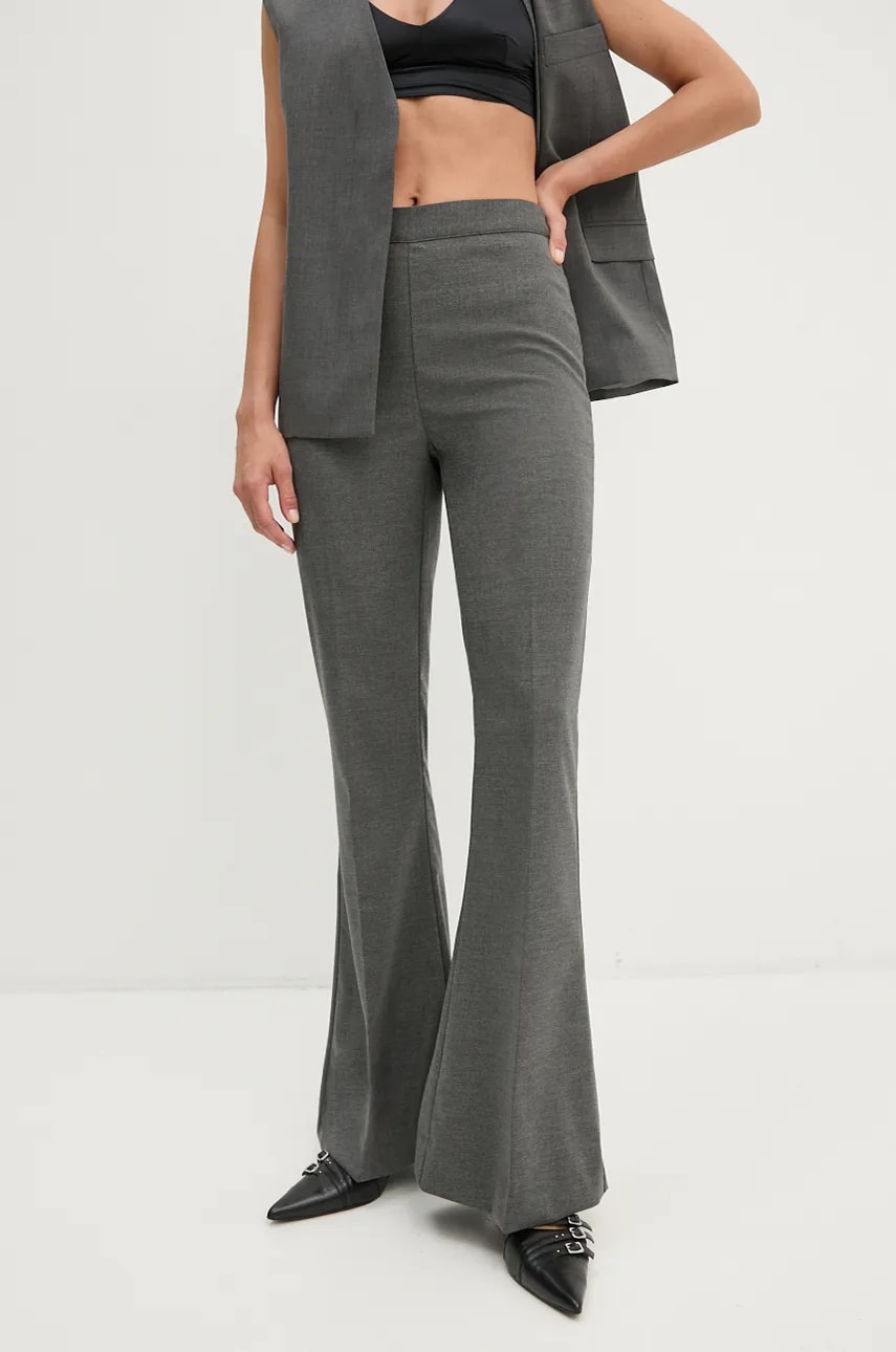 Gestuz pantaloni femei, culoarea gri, evazati, high waist, 10909377 Gestuz pantaloni femei, culoarea gri, evazati, high waist, 10909377