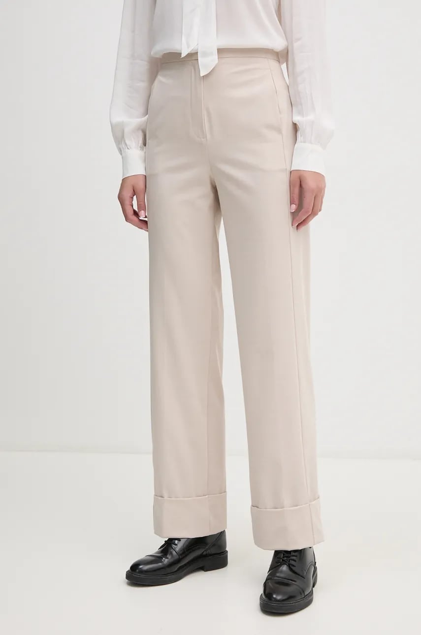 Sisley pantaloni din lana culoarea bej, drept, high waist, 4JYQLF061 Sisley pantaloni din lana culoarea bej, drept, high waist, 4JYQLF061