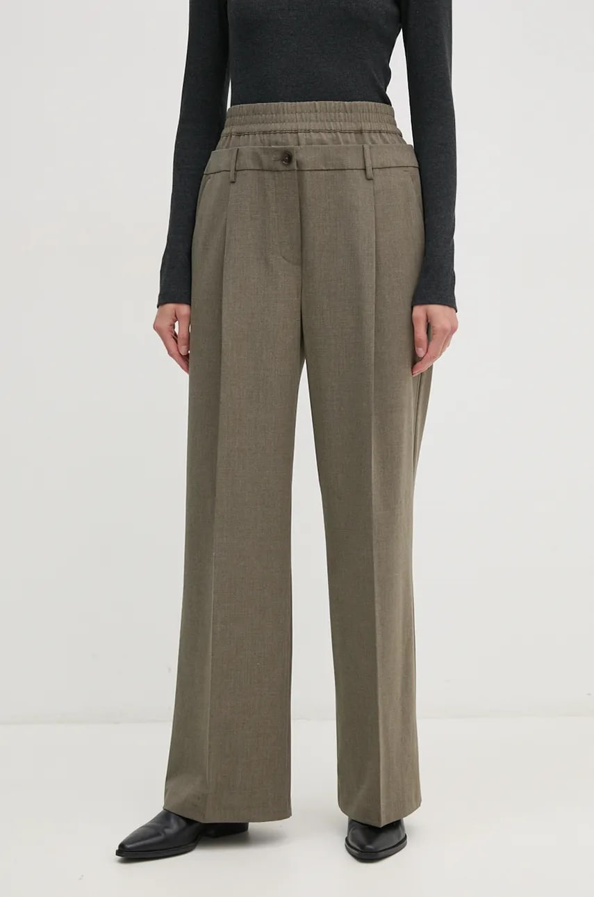 Sisley pantaloni din lana culoarea gri, lat, high waist, 4JYQLF060 Sisley pantaloni din lana culoarea gri, lat, high waist, 4JYQLF060
