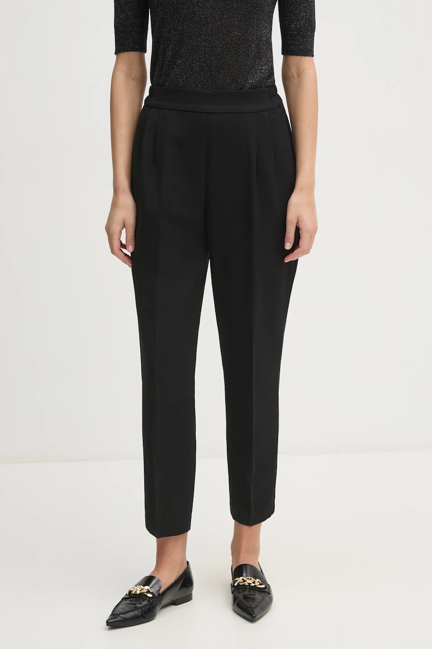 Sisley pantaloni femei, culoarea negru, fason tigareta, high waist, 4ZCWLF043