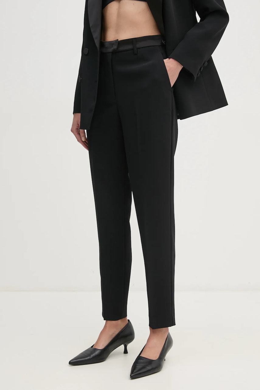 Sisley pantaloni femei, culoarea negru, fason tigareta, high waist, 4GJCLF069 Sisley pantaloni femei, culoarea negru, fason tigareta, high waist, 4GJCLF069