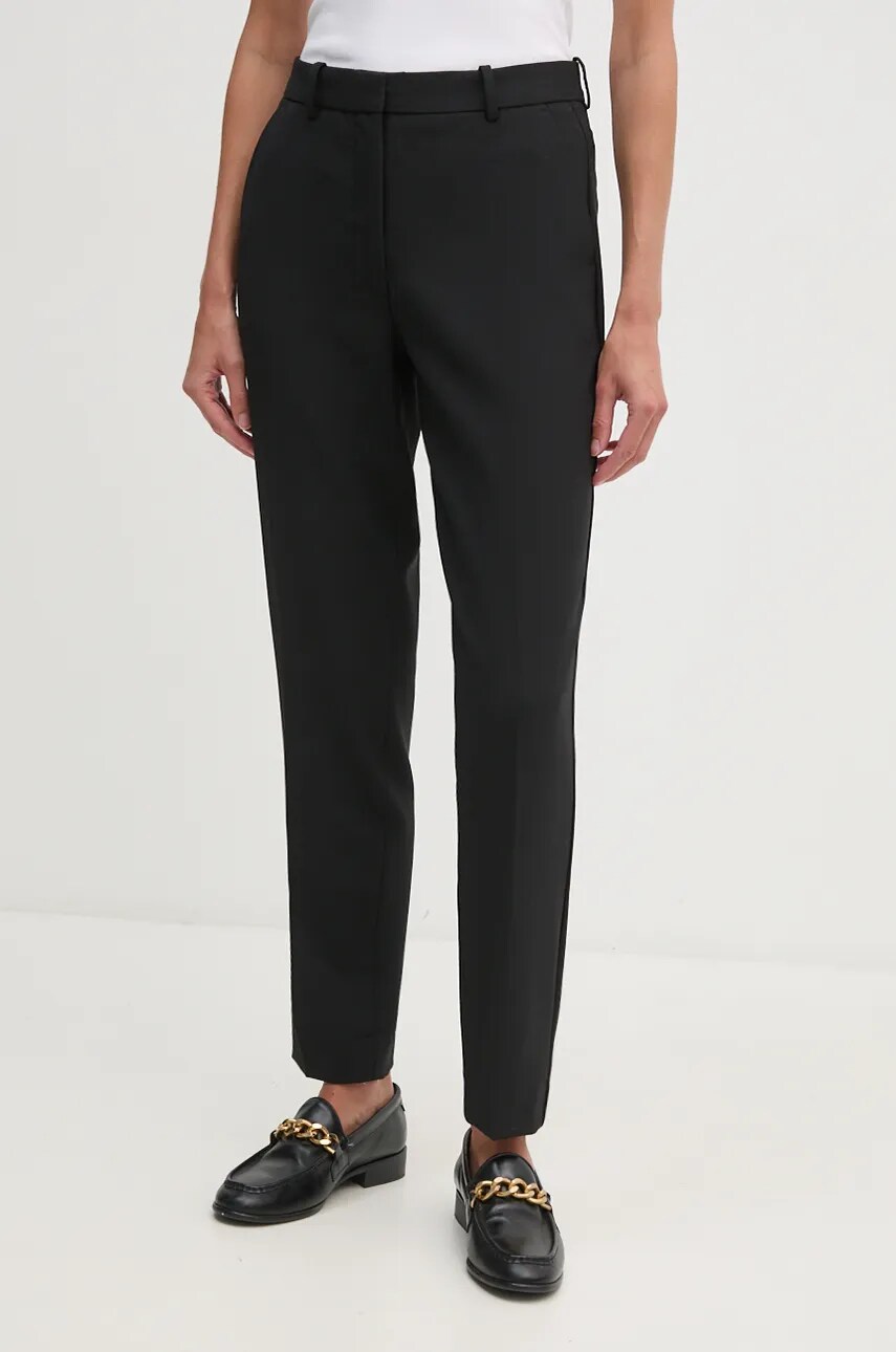 Levně Kalhoty s příměsí vlny Calvin Klein černá barva, střih cigarette, high waist, K20K207589