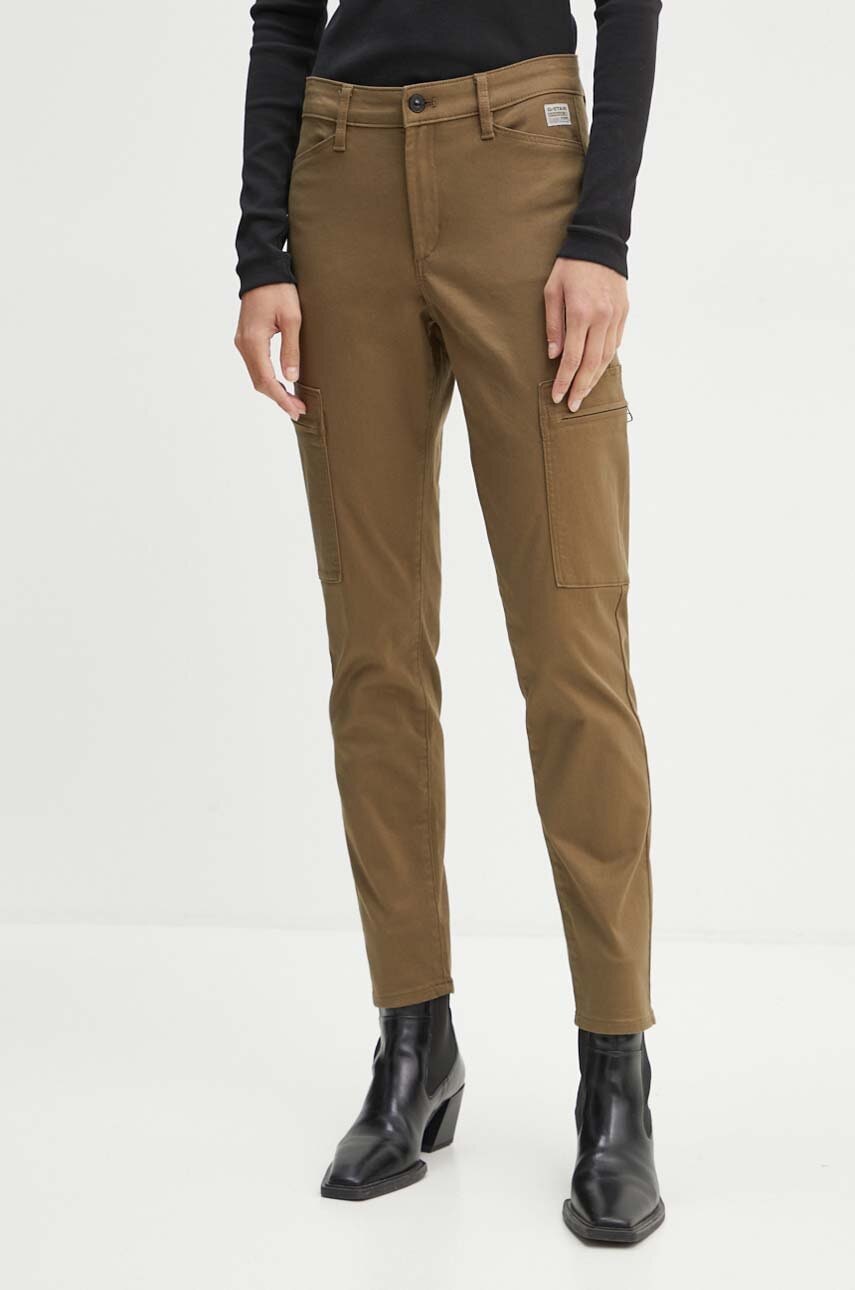 G-Star Raw pantaloni femei, culoarea verde, mulata, high waist, D25260-C105 G-Star Raw pantaloni femei, culoarea verde, mulata, high waist, D25260-C105