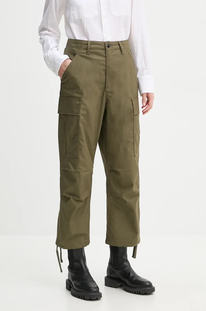 G-Star pantaloni femei, culoarea verde, lat, high waist, D25251-D387