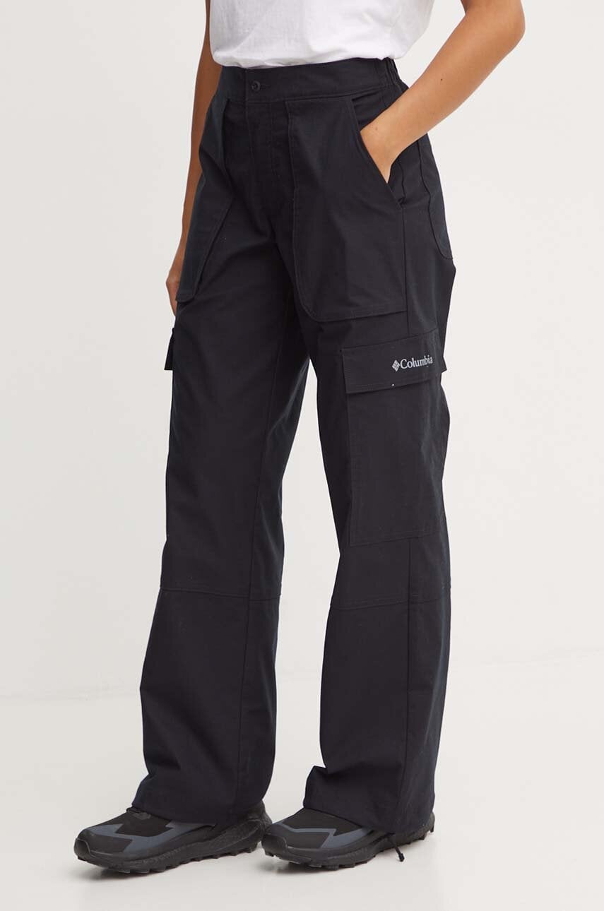 Levně Kalhoty Columbia Brea Falls dámské, černá barva, široké, high waist, 2086041
