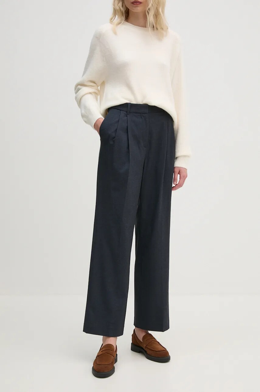 Levně Kalhoty Tommy Hilfiger dámské, tmavomodrá barva, jednoduché, high waist, WW0WW42950