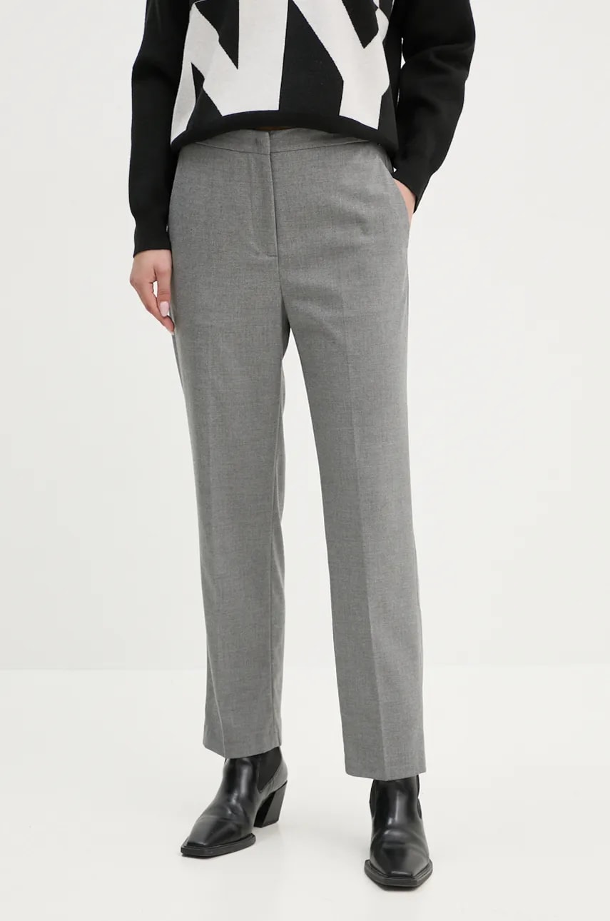 Levně Kalhoty Tommy Hilfiger dámské, šedá barva, jednoduché, high waist, WW0WW42951