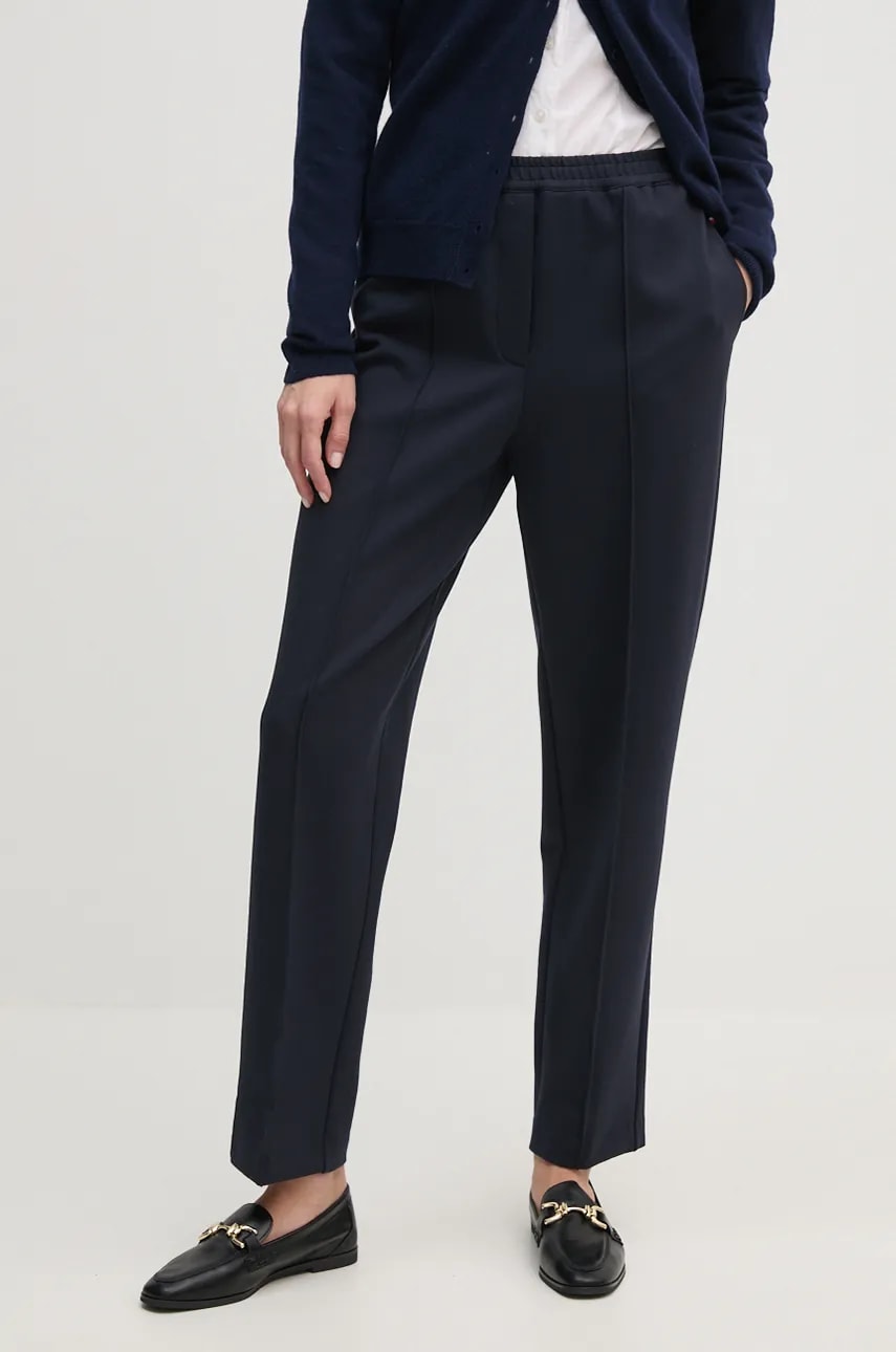 Levně Kalhoty Tommy Hilfiger dámské, tmavomodrá barva, přiléhavé, high waist, WW0WW43633