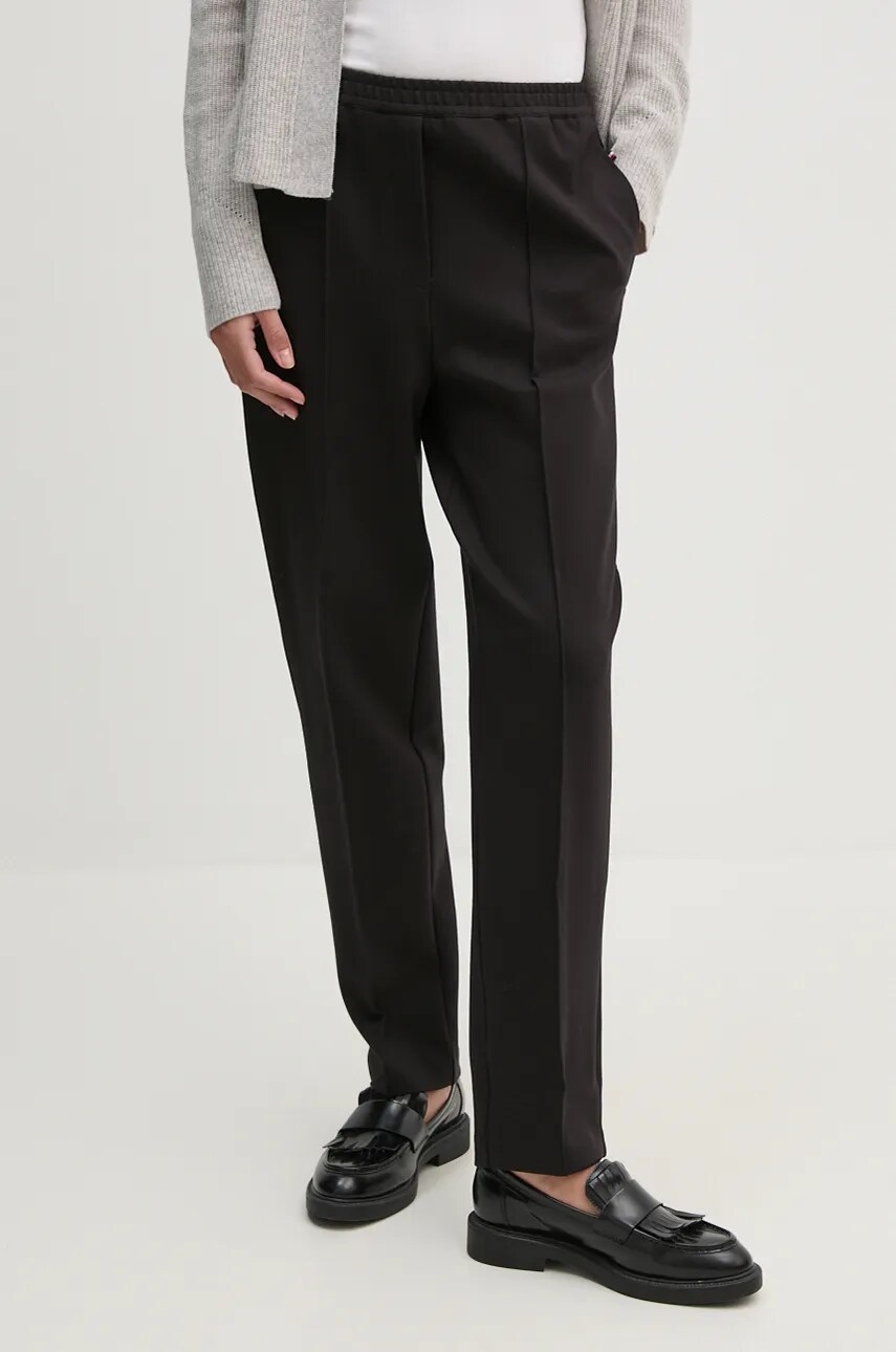 Levně Kalhoty Tommy Hilfiger dámské, černá barva, přiléhavé, high waist, WW0WW43633