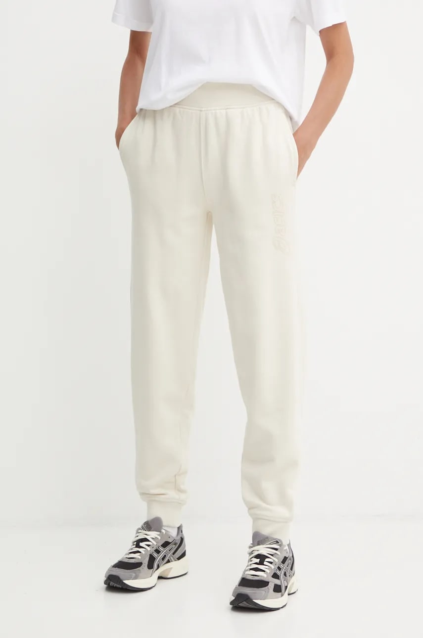 Asics pantaloni de trening culoarea bej, cu imprimeu, 2032C844 Asics pantaloni de trening culoarea bej, cu imprimeu, 2032C844
