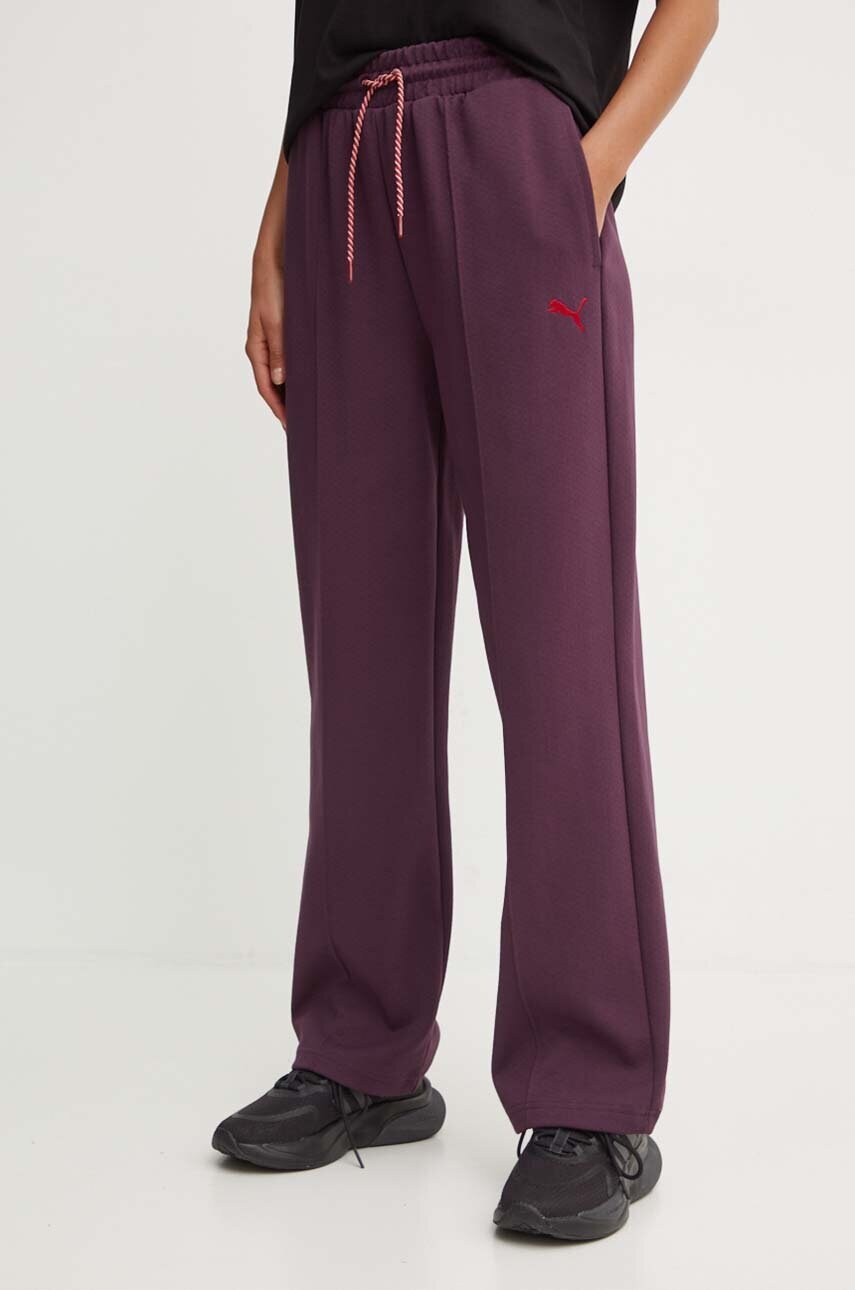 Puma pantaloni de trening culoarea bordo, neted, 626638