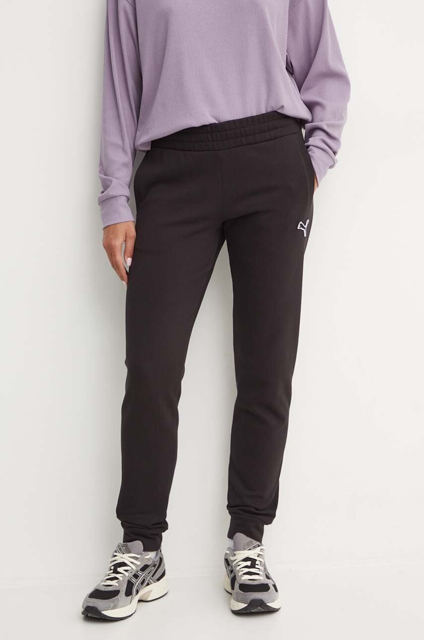 Puma pantaloni de trening din bumbac culoarea negru, neted, 676805