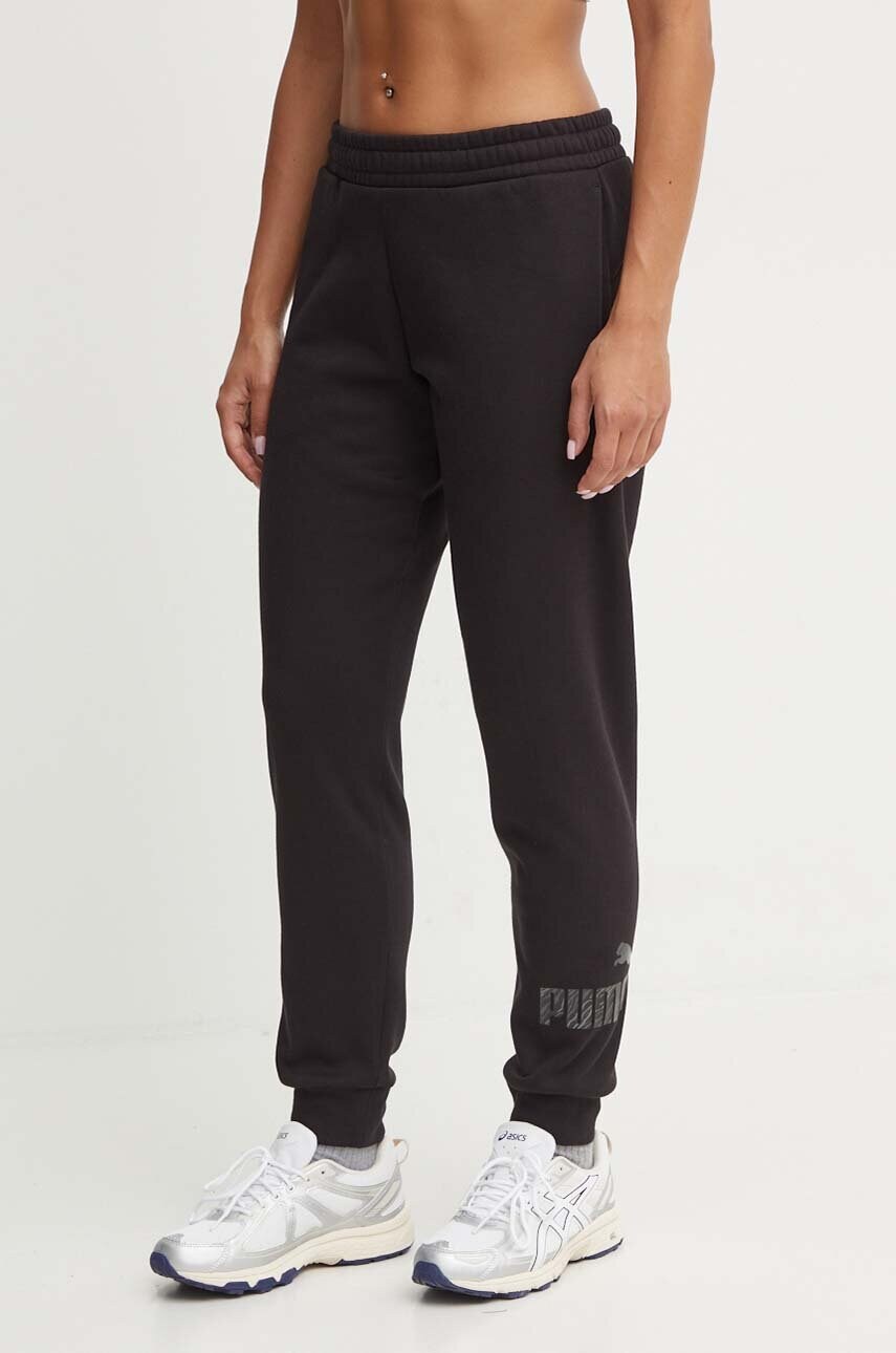 Puma pantaloni de trening culoarea negru, cu imprimeu, 681496