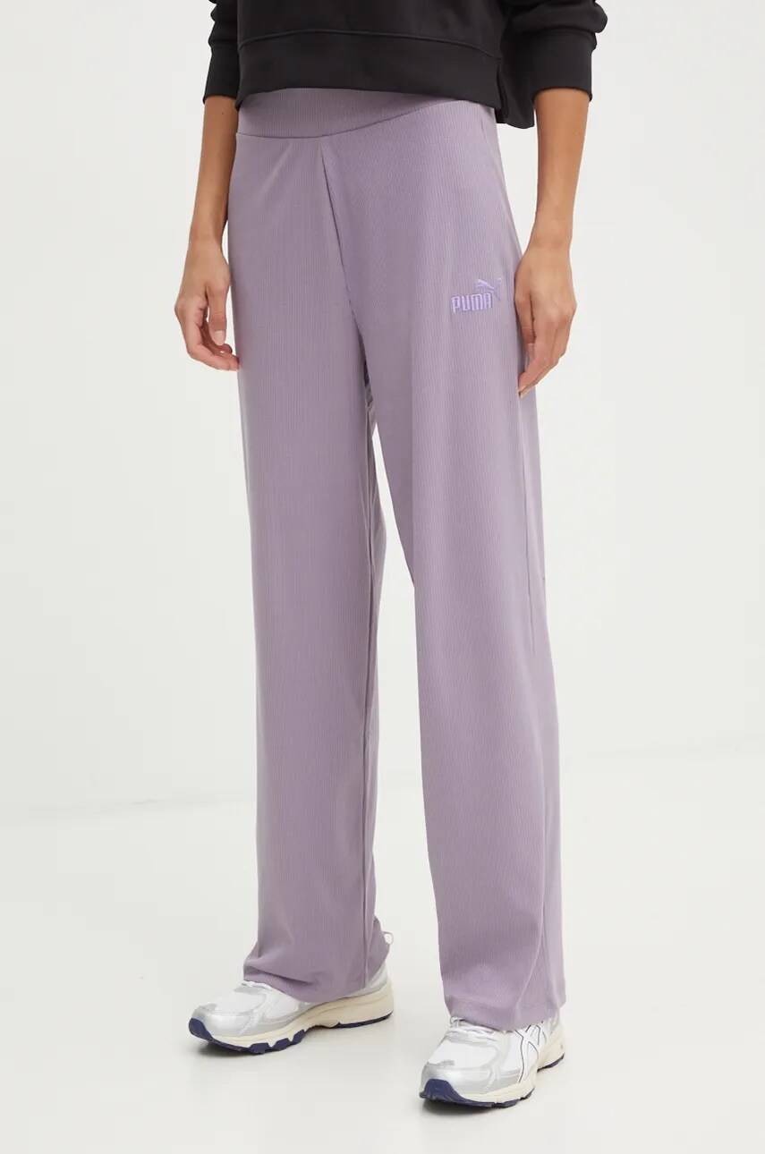 Puma pantaloni de trening culoarea violet, neted, 681501