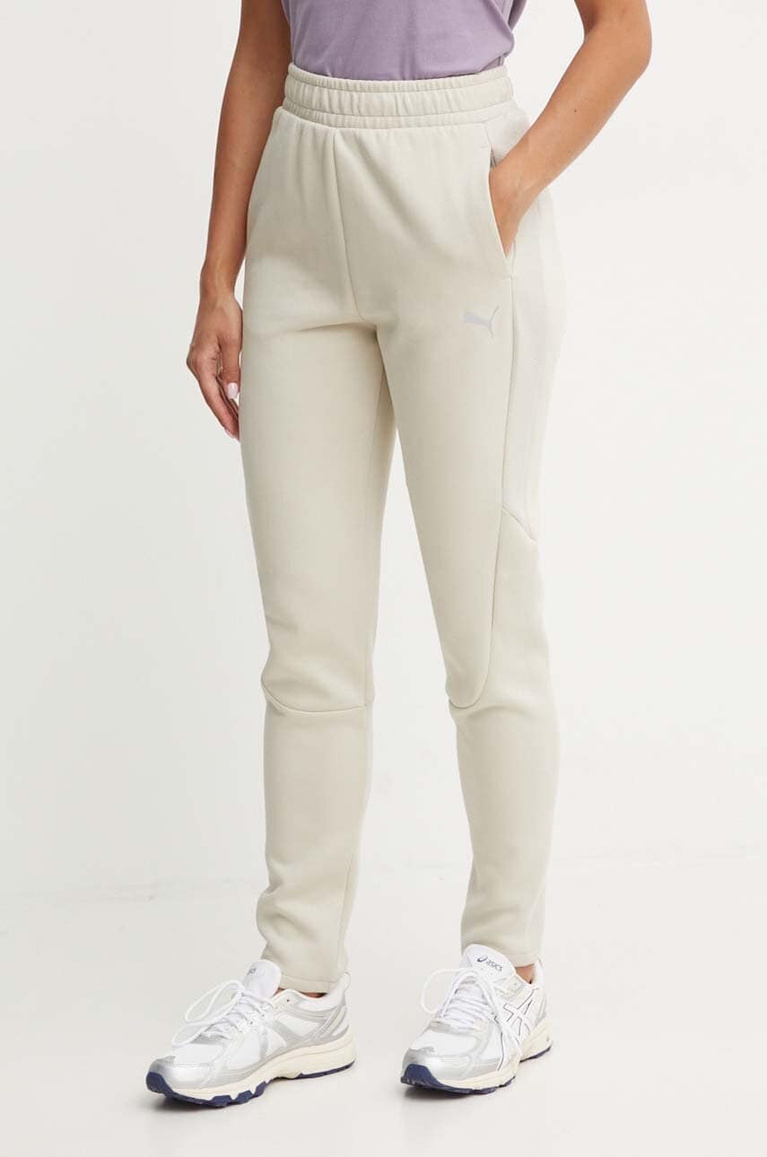 Puma pantaloni de trening culoarea gri, neted, 681672 Puma pantaloni de trening culoarea gri, neted, 681672