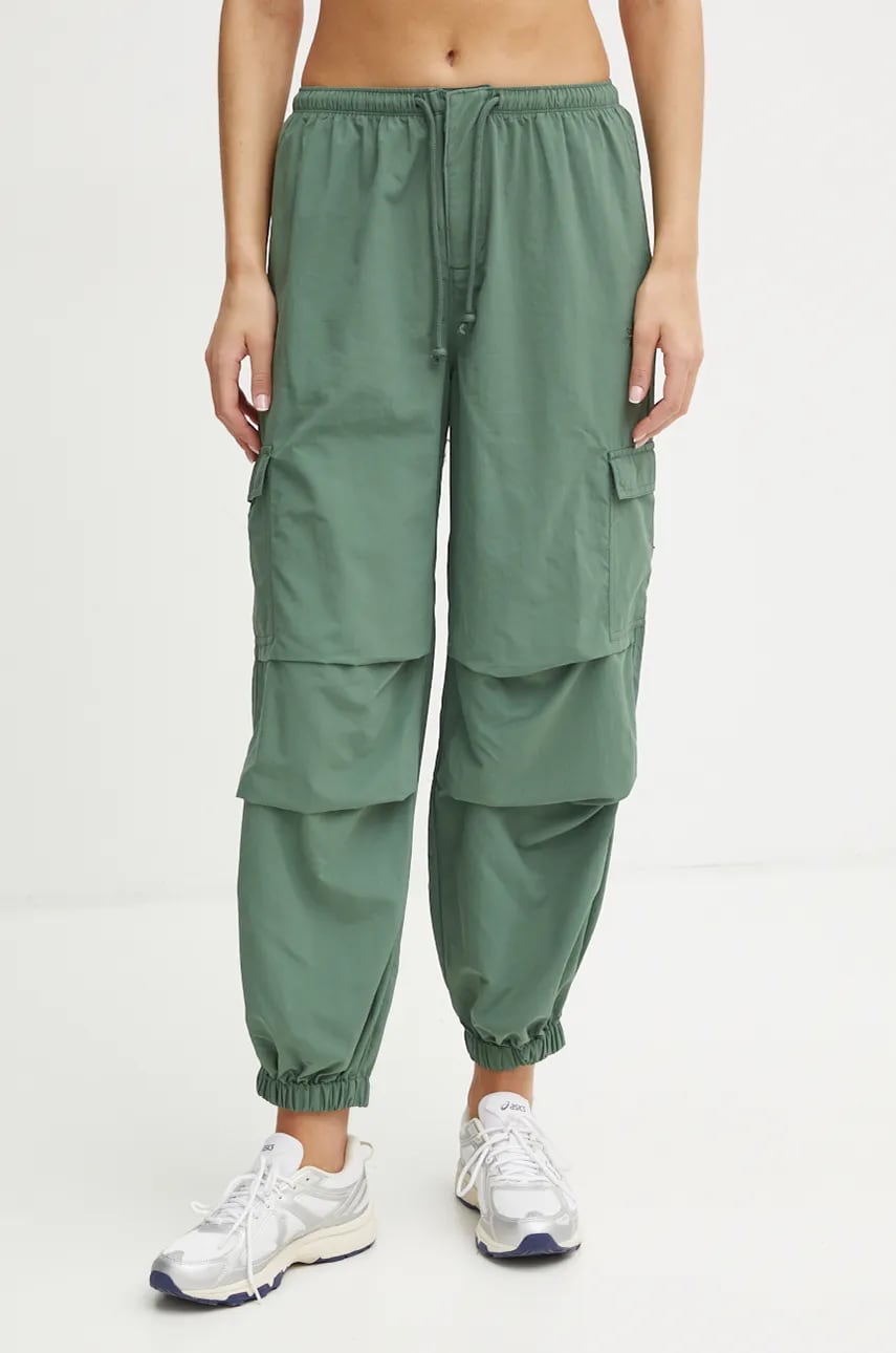 Reebok Classic pantaloni femei, culoarea verde, high waist, 100205879 Reebok Classic pantaloni femei, culoarea verde, high waist, 100205879
