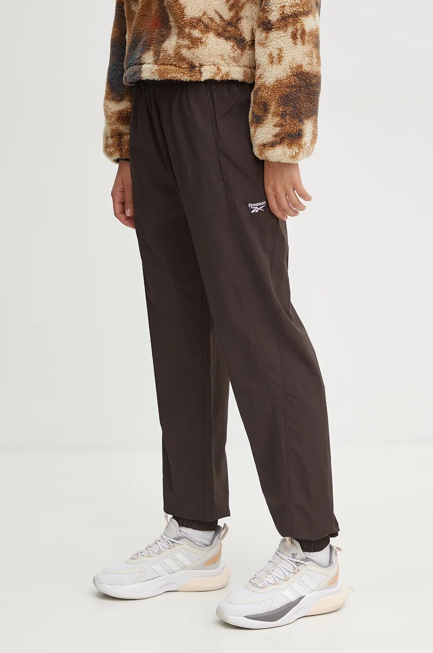 Reebok Classic pantaloni femei, culoarea maro, high waist, 100205910 Reebok Classic pantaloni femei, culoarea maro, high waist, 100205910