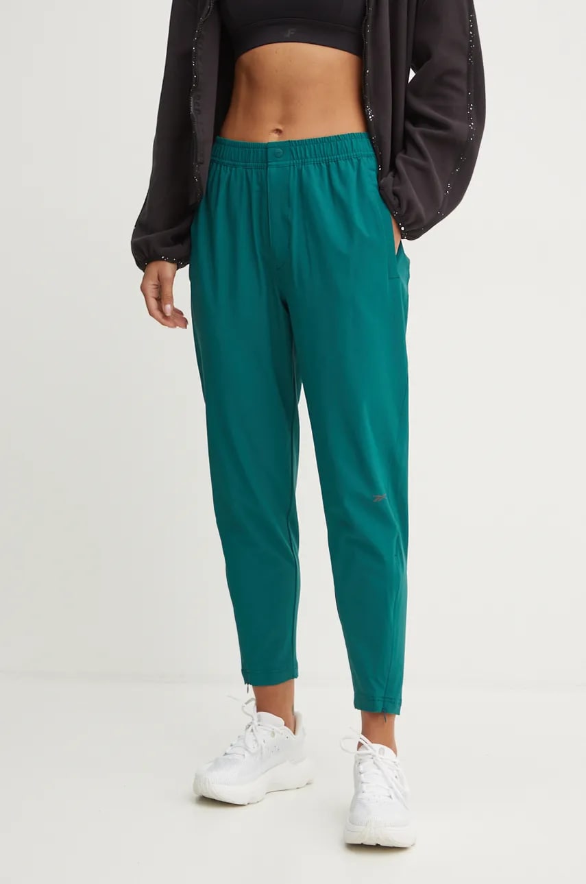 Reebok pantaloni femei, culoarea verde, mulata, medium waist, 100205551 Reebok pantaloni femei, culoarea verde, mulata, medium waist, 100205551