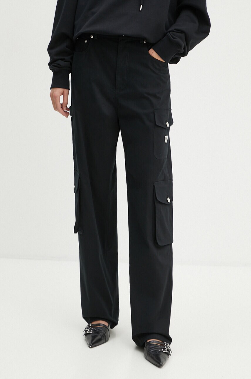 Moschino Jeans pantaloni femei, culoarea negru, drept, high waist, A0330 8724 Moschino Jeans pantaloni femei, culoarea negru, drept, high waist, A0330 8724