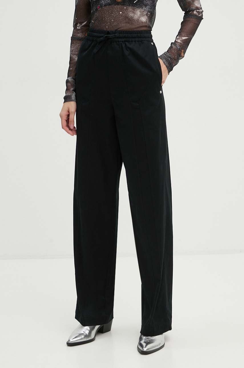 Moschino Jeans pantaloni femei, culoarea negru, drept, high waist, A0324 8724 Moschino Jeans pantaloni femei, culoarea negru, drept, high waist, A0324 8724