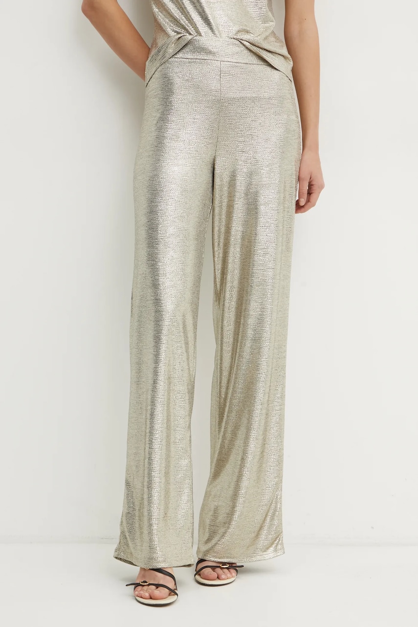 Morgan pantaloni PGOLD femei, culoarea auriu, lat, high waist, PGOLD