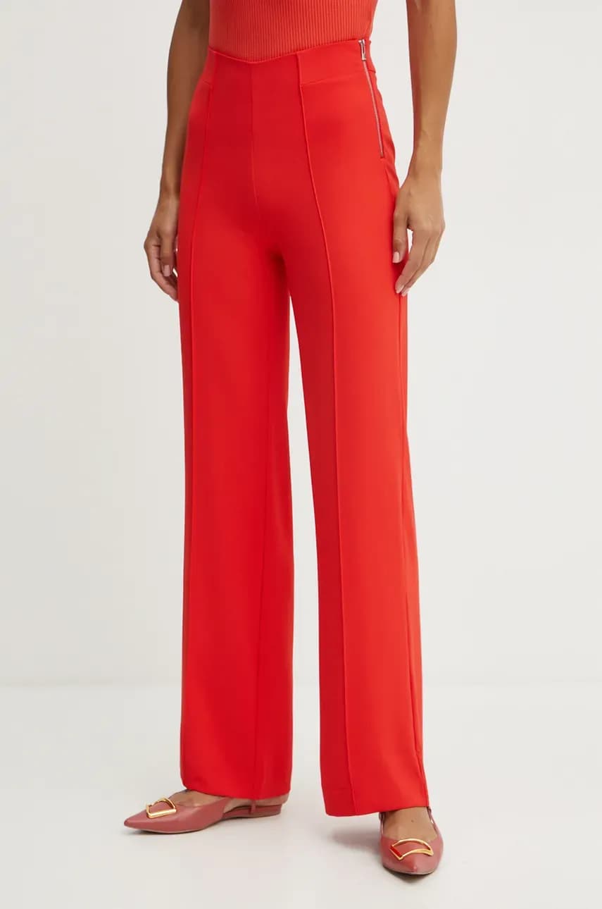 Morgan pantaloni PBARY femei, culoarea rosu, drept, high waist, PBARY Morgan pantaloni PBARY femei, culoarea rosu, drept, high waist, PBARY