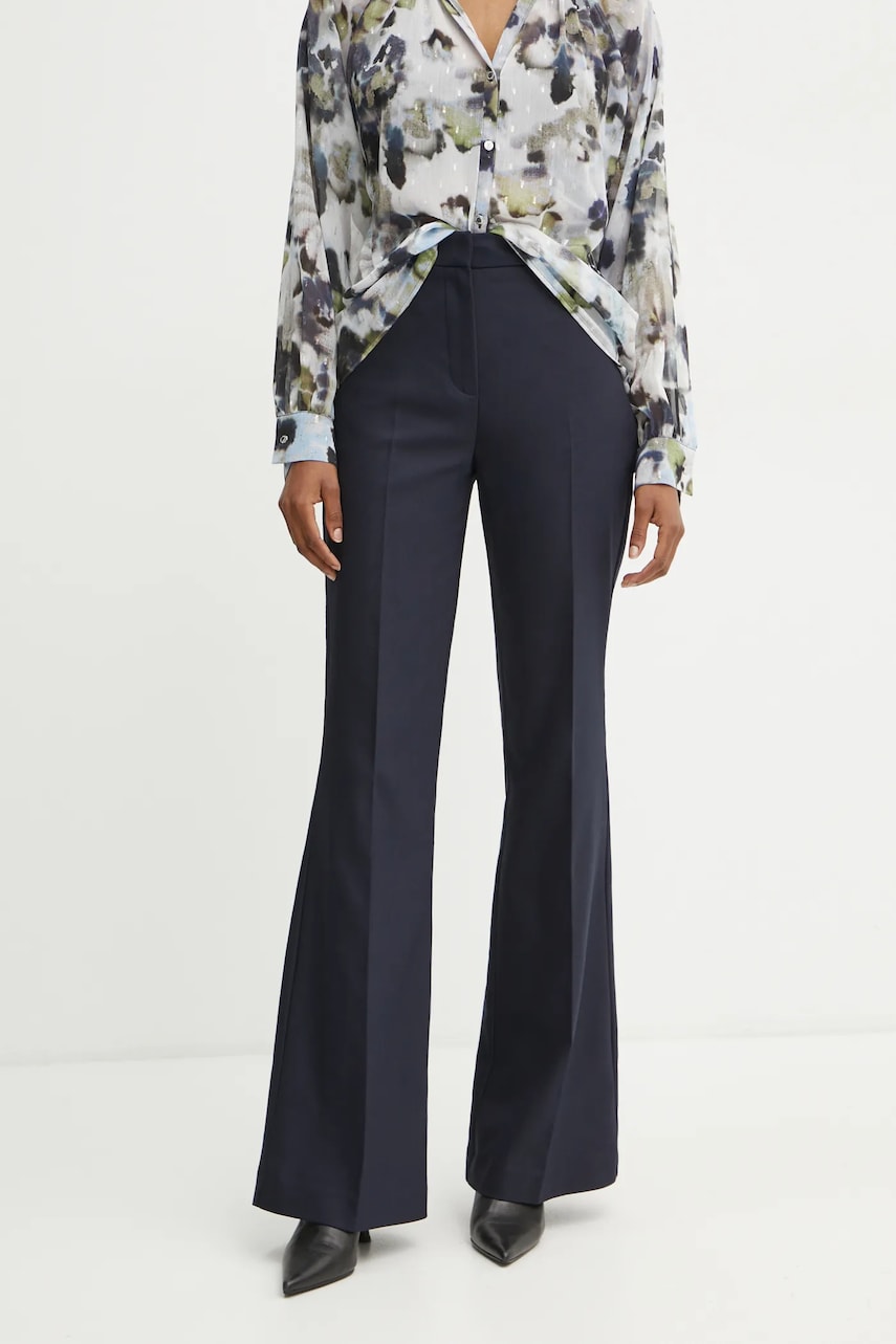 Morgan pantaloni PFLOU.F femei, culoarea albastru marin, evazati, high waist, PFLOU.F Morgan pantaloni PFLOU.F femei, culoarea albastru marin, evazati, high waist, PFLOU.F