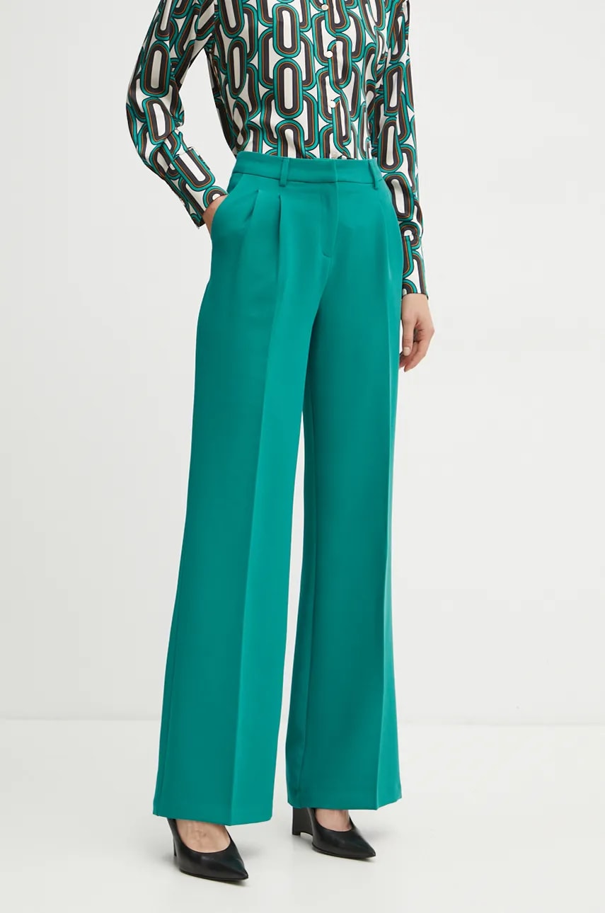 Morgan pantaloni PIANO.F femei, culoarea turcoaz, drept, high waist, PIANO.F