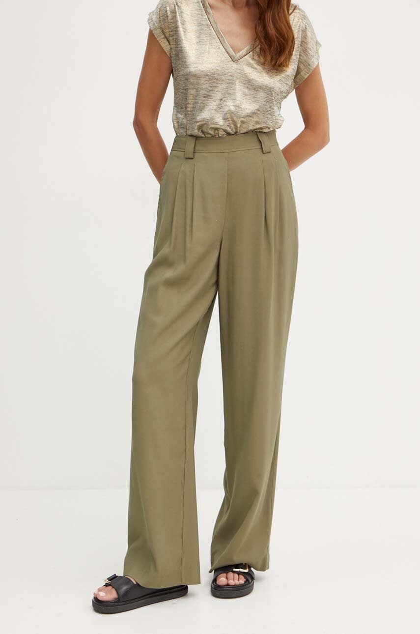 Morgan pantaloni PVADIA femei, culoarea verde, drept, high waist, PVADIA